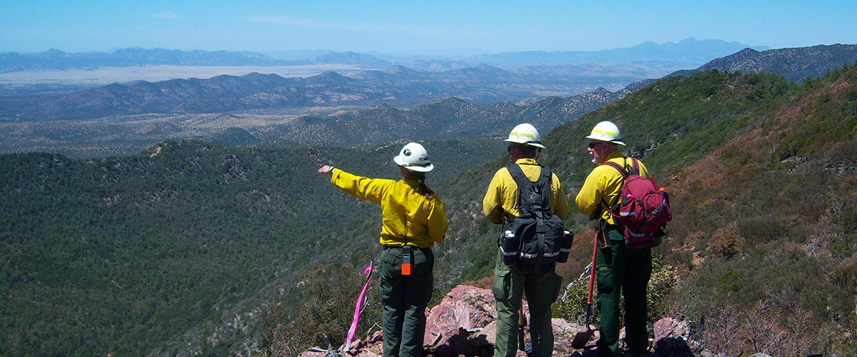 crew consulting on a mountain top